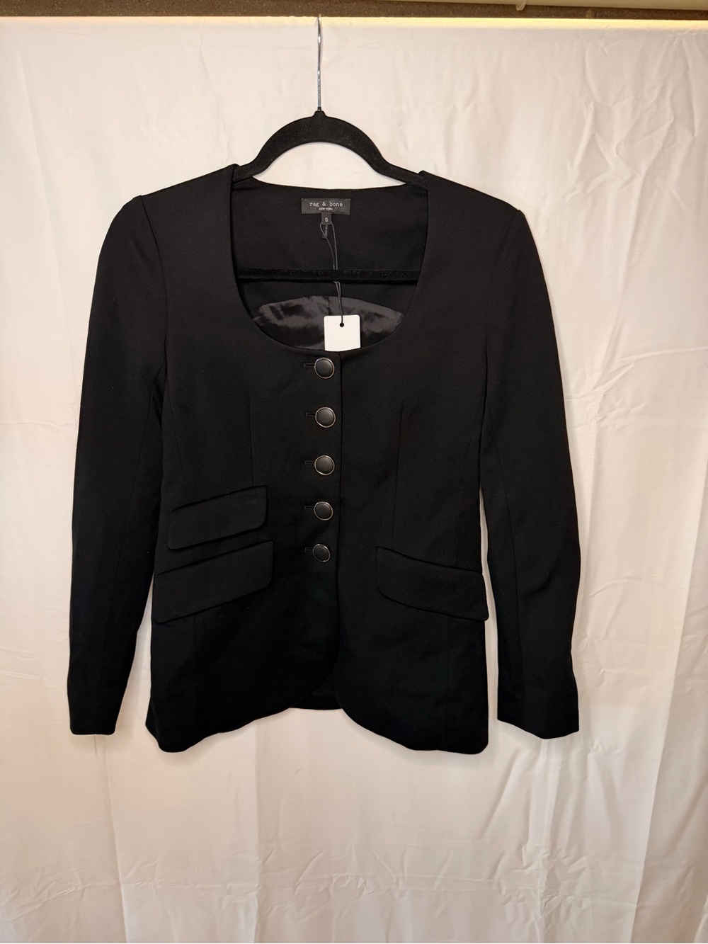 rag & bone Black Scoop-Neck Buttoned Blazer